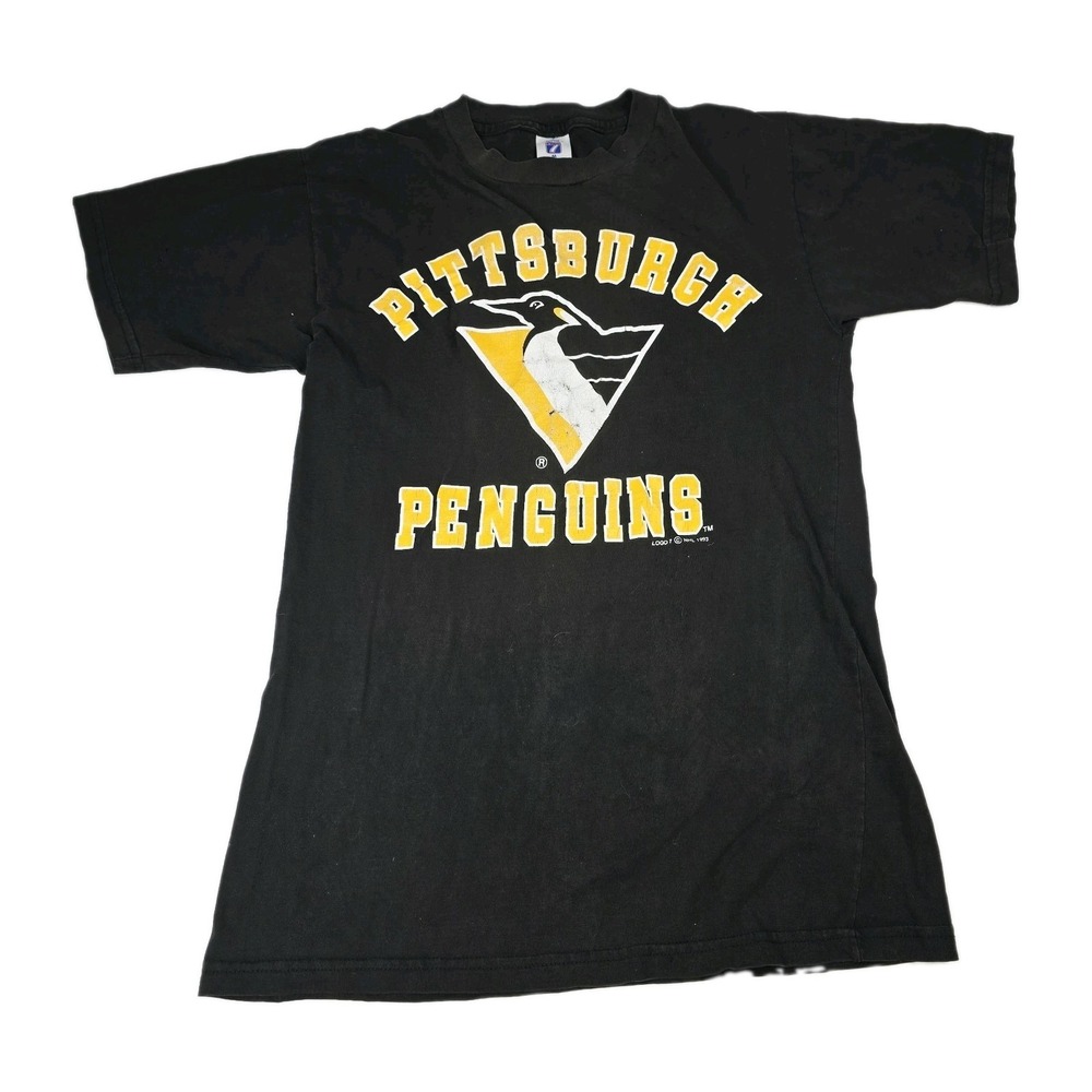 Vintage 1993 Pittsburgh Penguins T Shirt Mens Medium Logo 7 NHL Hockey Black Tee